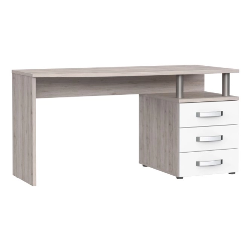 Biurko 140x60 cm z 3 szufladami  Biały Połysk/Dąb Piaskowy